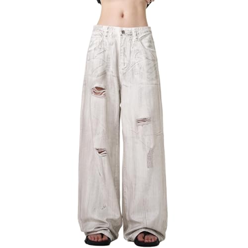 GUOYUXIAO Men's Jeans Summer Retro Distressed Denim Pants Straight-Leg Dropped-Crotch Wide-Leg Pants Trouser for Men