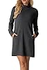GRECERELLE Womens Turtleneck Mini Dress Long Sleeve Mock Neck Classic Basic Everyday Dresses for Autumn Winter with Pockets (Dark Grey, XXL) #3