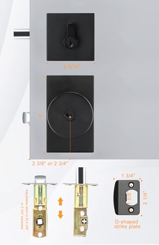Goldenwarm Keyed Alike Black Door Knob With Deadbolt, Square Contemporary Matte Black Exterior Door Lock Set With Deadbolt thumb #6