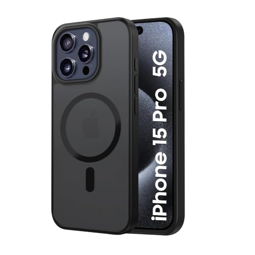 Image of CEDO Magnetic Cover for iPhone 15 Pro | Compatible with MagSafe Wireless Charging | Matte Black Case Designed with Magnetic Lock Shockproof Edge Protection Backcover (Translucent Black)