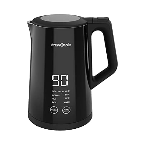 Drew&Cole Digital Kettle Pro 1.5L - Live Temperature Display - Variable Temperature Control - Energy Efficient - 4 Preset Temperatures From 40°C to 100°C - Automatic Shut Off - Black Cover