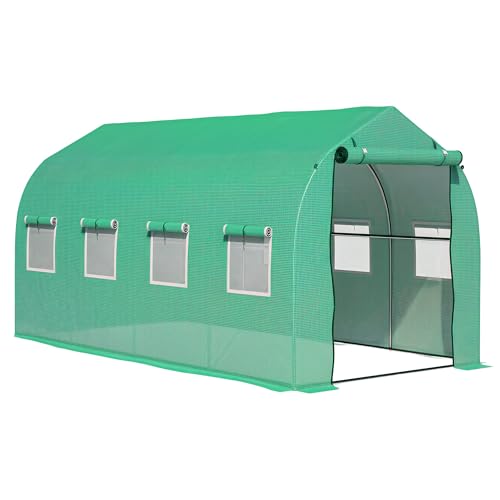 Outsunny Invernadero de Exterior 4x2x2 m Invernadero de Túnel con 8 Ventanas de Malla y Puerta Invernadero de Huerto para Patio Jardín Verde