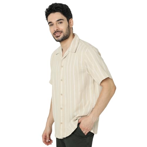 Image of Spykar Men's Relaxed Fit N /A Half Sleeve Striped Casual Shirts