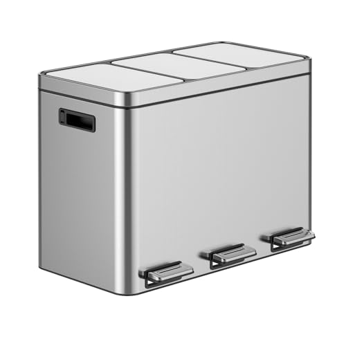 Caneca reciclaje rectangular 12 gal 3 compartimentos plateada miniatura 3