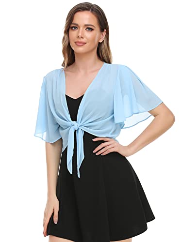 Image of Womens Shrug Chiffon Shawl Wraps Open Front Tie Top Cardigan for Evening Dress