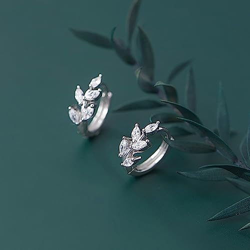 Reffeer Solid 925 Sterling Silver CZ Leaf Hoop Earrings Huggie for Women Teens Leaf Cartilage Hoop Earrings Helix Earrings4