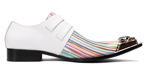 Santimon Mens Loafers Party Dress Casual Metal-Tip Toe Double Buckle Slip On Leather Rainbow Loafers Western Fashio Tuxedo Prom Summer Shoes for Men Boys3