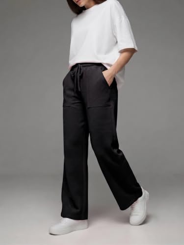 Image of Mehrang Women's Wide-Leg Side Pocket Trouser|Palazzo Pants|High Waist Trousers with Drawstring|Lightweight Casual & Travel Wear|Women Trousers Pants | Trousers Flared Korean Style