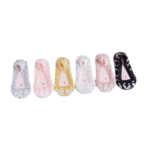 3pairs Skid-resistant Girls Ankle Socks Low Cut Invisible Socks Ruffle Lace Girls Cartoon Pattern Random Color