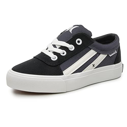 Hurley Boardy Lace-Up Skateboard Shoe - Low Top Lace-Up Sneaker - Fashionable Skater Shoe For Boys & Girls - Lightweight Classic Casual Kids Skates Black Grey White #TOP30