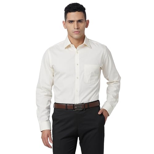 Image of Raymond Men Slim Fit Solid Pattern Pure Cotton Semi Cut Away Collar Full Sleeve Formal Shirt