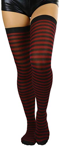 Image of ToBeInStyle Women's Opaque Hosiery Thin Striped Thigh High Long Stocking