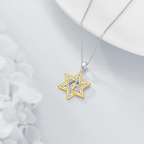 URONE Star Of David Necklace 925 Sterling Silver Star Of David Pendant Jewish Star Necklace David Star Jewelry Gifts For Men Women4