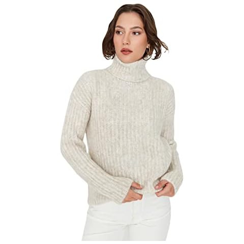 Trendyol Suéter Regular con Bloques de Color de Cuello Alto Sudadera Cover