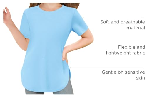 Image of Haloumoning Girls Short Sleeve T Shirts Summer Crewneck Shirt 5-14 Years | Casual, Solid, Loose Fit, Basic tees, Curve Hem, Soft Tunic Tops