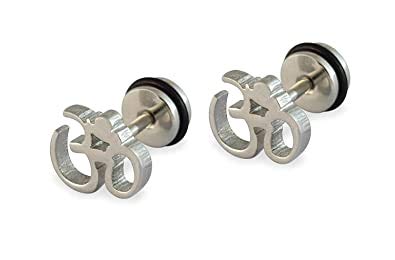 Jewellery Piercing Silver OM Stud Earrings for Men Boys/Boyfriend/Mens (1 PCS) - BALI-142-image-33
