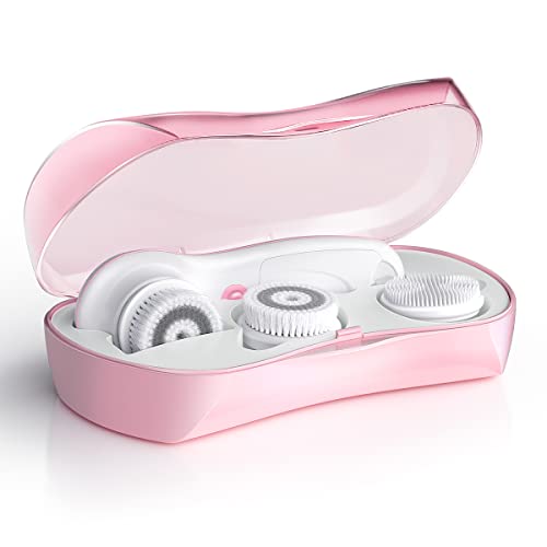 TOUCHBeauty Gesichtsbürste Elektrische,Gesichtsreinigungsbürste Set Wasserdicht mit 3 Aufsätze im Reiseetui-2 Stufen Geschwindigkeiten,Tiefenreinigung Sanfte Exfoliation AG-0759AP(Rosa)