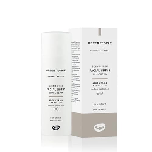 Green People Scent Free Facial SPF15 Sun Cream 50ml | Natural & Organic Sensitive SPF Moisturiser for Combination, Spot-Prone or Sensitive Skin | Paraben Free & Unscented | Cruelty Free & Vegan