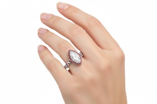 Image of Choose Your Gemstone Twisted Marquise Diamond CZ Halo Ring 925 Sterling Silver Marquise Shape Halo Engagement Rings Minimal Modern Design Birthday Gift Wedding Gift US Size 4 to 12