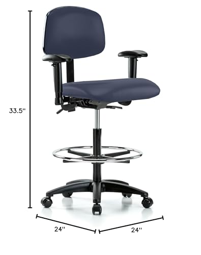 Image of Perch Multi-Task Office Chair with Adjustable Armrests and Foot Ring | High Bench Height 24-33.5 inch | Imperial Blue Vinyl