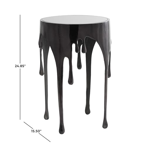 Image of Deco 79 Aluminum Metal Abstract Side Table 16 inch x 16 inch x 25 inch, Black | Accent table, drip end table with melting designed legs and black glass top, unique end table, living room decor