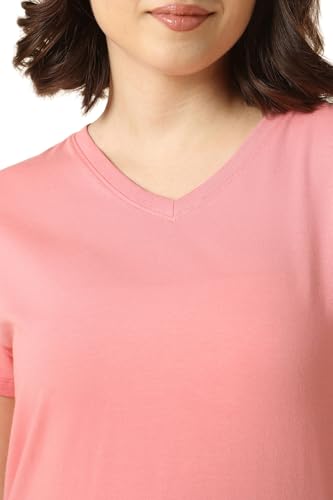 Image of Van Heusen Women Lounge T-Shirt - Super Combed Cotton Elastane - V-Neck, Short Sleeve, Short Sleeve, Reflective Trim