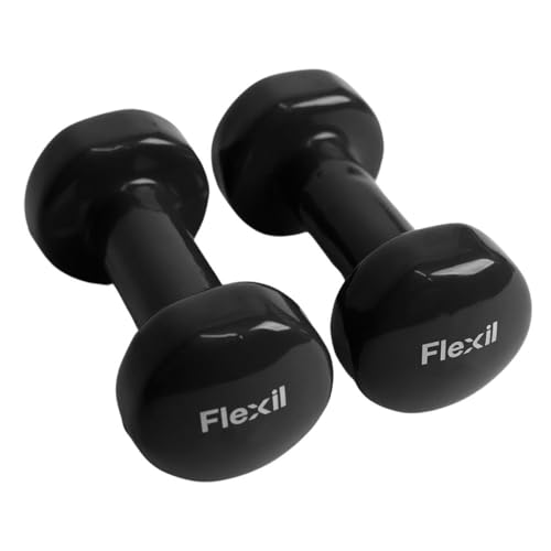 Flexil® Mancuernas de vinilo | Juego de pesas de mano | Equipo de gimnasio en casa | Agarre cómodo | 5 kg