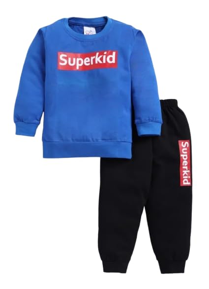 Image of Kids Cotton Superkid Printed Clothing Set- Full Sleeve T-Shirt And Trousers For Infants /Childs /Baby Boys (in Multicolor, Pack of 1)