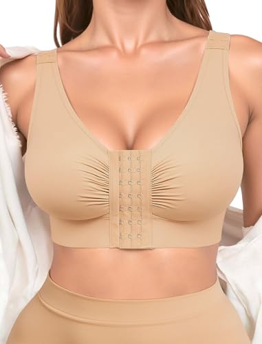 Compression Minimizer Bras for Women Front Closure Post Surgery Mastectomy Bra with Adjustable Straps Non Padding