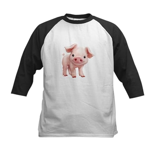 CafePress PD Moreno's Pig Kids Baseball T Shirt Kids Cotton Baseball Jersey, 3/4 Raglan Sleeve Shirt Black/White