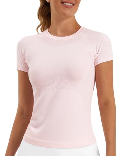 Image of Stelle Women Workout Tops Short Sleeve Seamless Athletic Shirts Yoga Gym Sports Breathable Tees