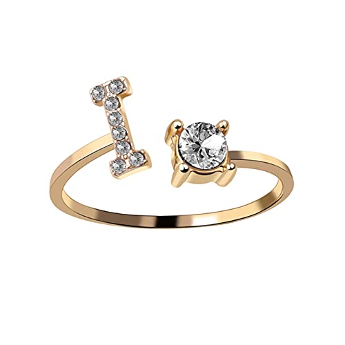 Bague alphabet lettre I en or pour femme avec anneau réglable