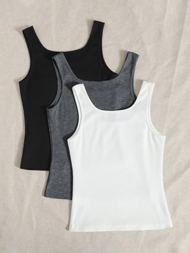 Image of Women's 1x1 Rib Cotton Stretch Tank Top Sleeveless Basic Vest Pack of 3