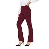 elselect Burgundy Casual Trousers Womens Straight Leg Work Pants for Women Stretchy Elastic High Rise Dress Pants Stretchy Work Slacks Burgundy M