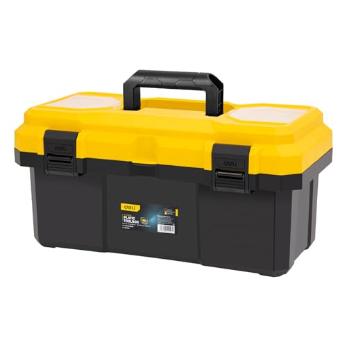 DELI 16-inch Tool Box with Removable Tray, Small Parts Box On The Lid, Tray Can be Removed