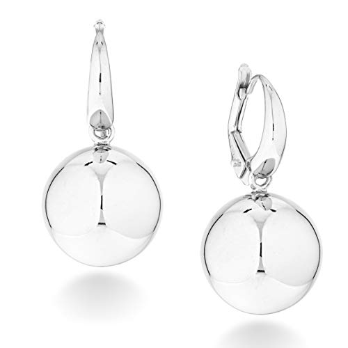Miabella 925 Sterling Silver Italian High Polished Round Bead Ball Dangle Leverback Earrings for Women 12mm, 14mm Made in Italy (14mm (0.6 inch))