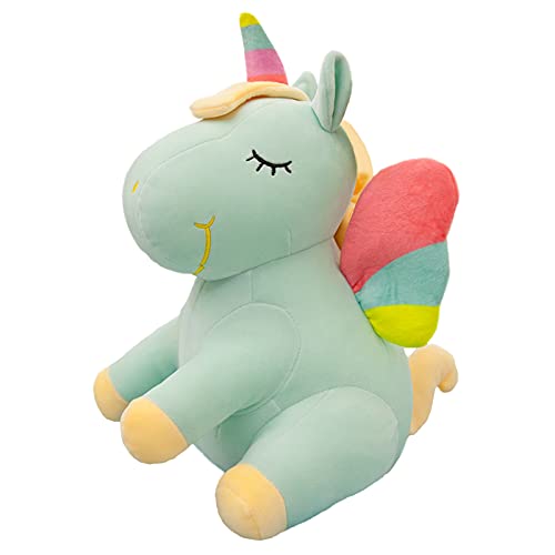 Peluche de Unicornio con diseño de Unicornio y Peluche con alas de Arco Iris, Juguete Kawaii para niños y niñas (25CM, Green)