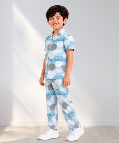 Image of 3BROS Unisex Pure Cotton Short Sleeve Kids Night Dress for Boys & Girls Nightwear /Sleepsuit /Sleepwear /Loungewear Night Suit for Boys and Girls Top and Pyjama Combo Set