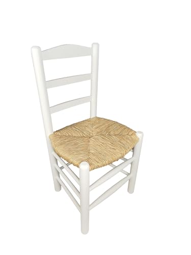 Sillas y Mesas Peña Silla Rústica Asiento Tejido Artesanal Enea. Terminación Barnizado Incoloro o Lacado. (White)