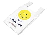 100 Pack - Printed Grocery Bags - 'Have a Happy Day!'- T Shirt bags - 12'x7'x22' fits standard bag holder (Happy Day)