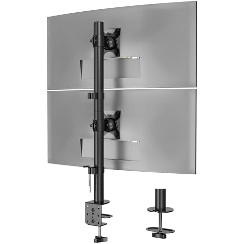 BONTEC Dual-Monitor Halterung für 13-34 Zoll, Höhenverstellbar, Drehbar, Max. 10kg pro Monitor, VESA Kompatibel, Kabelmanagement, C-Klemme & Durchgangsmontage, Ergonomisch für Homeoffice & Gaming