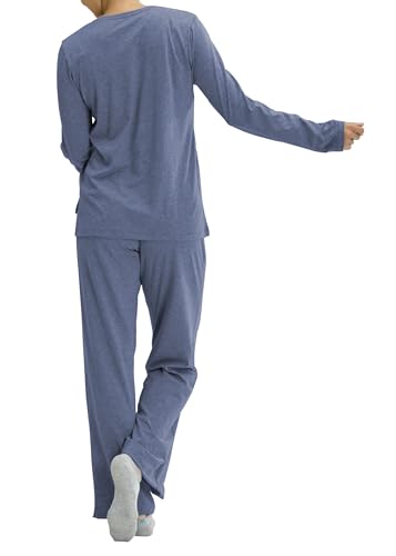Image of No Nonsense Women's Long Sleeve Sleep Tee and Pajama Pant 2 Piece Sleepwear Set, Vintage Indigo, Large
