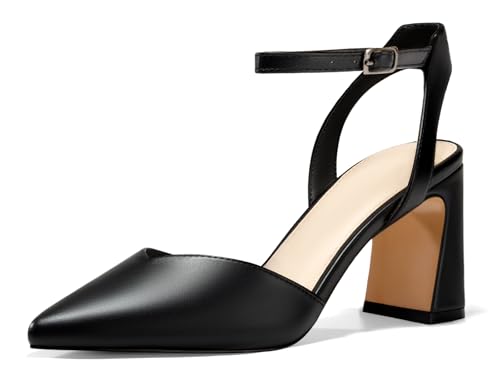 Image of Juliet Holy Womens Closed Toe Heels Chunky Block Heel Ankle Strap Pumps Slingback Heeled Sandals