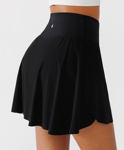 BRXL Tennis Skirts for Women High Waisted Crossover Built-in Shorts with Pockets Workout Athletic Skort Pickleball Black — view 4