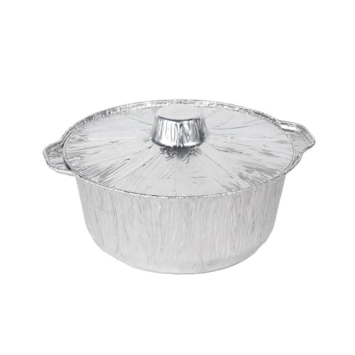 10pcs Disposable Aluminum Pot, Aluminum Foil Hot Pot, Disposable Round Aluminums Pan Heavy-Duty 11-Inch with Lid for Direct Flame and Grill for Camping, BBQ, Catering, and Takeout (trumpet)