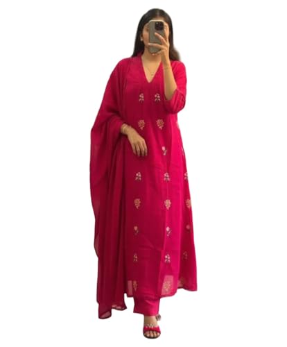 Image of ANNI Designer Women's Rayon Viscose Straight Kurta Set with Pant and Dupatta | Stylish Long Kurti Dress for Festive, Party, and Ethnic Wear