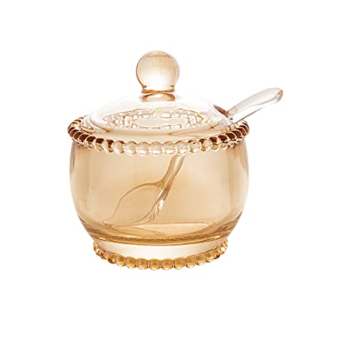 Wolff Pearl Açucareiro de Cristal com Colher, Laranja (Âmbar), 10 x 8 x 7 cm