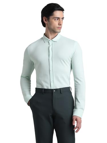 Image of Jack & Jones Men's Cotton Solid Slim Fit Spread-Collar Casual Shirt