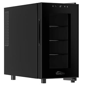 Tronitechnik® Weinkühlschrank Marseille, Minibar, Mini-Kühlschrank, Getränkekühlschrank 23 Liter, 8 Flaschen, Weinkühler mit LED Licht & Einschübe freistehend