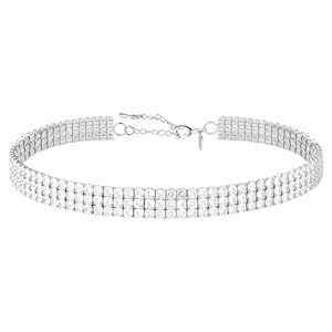 Silver Cubic Zirconia Choker Necklace for Women, 18K Real Gold Plated Faux Diamond Choker Necklaces for Girls, Bling Rhinestone Jewelry Gift for Prom Wedding Bridal Bridesmaids